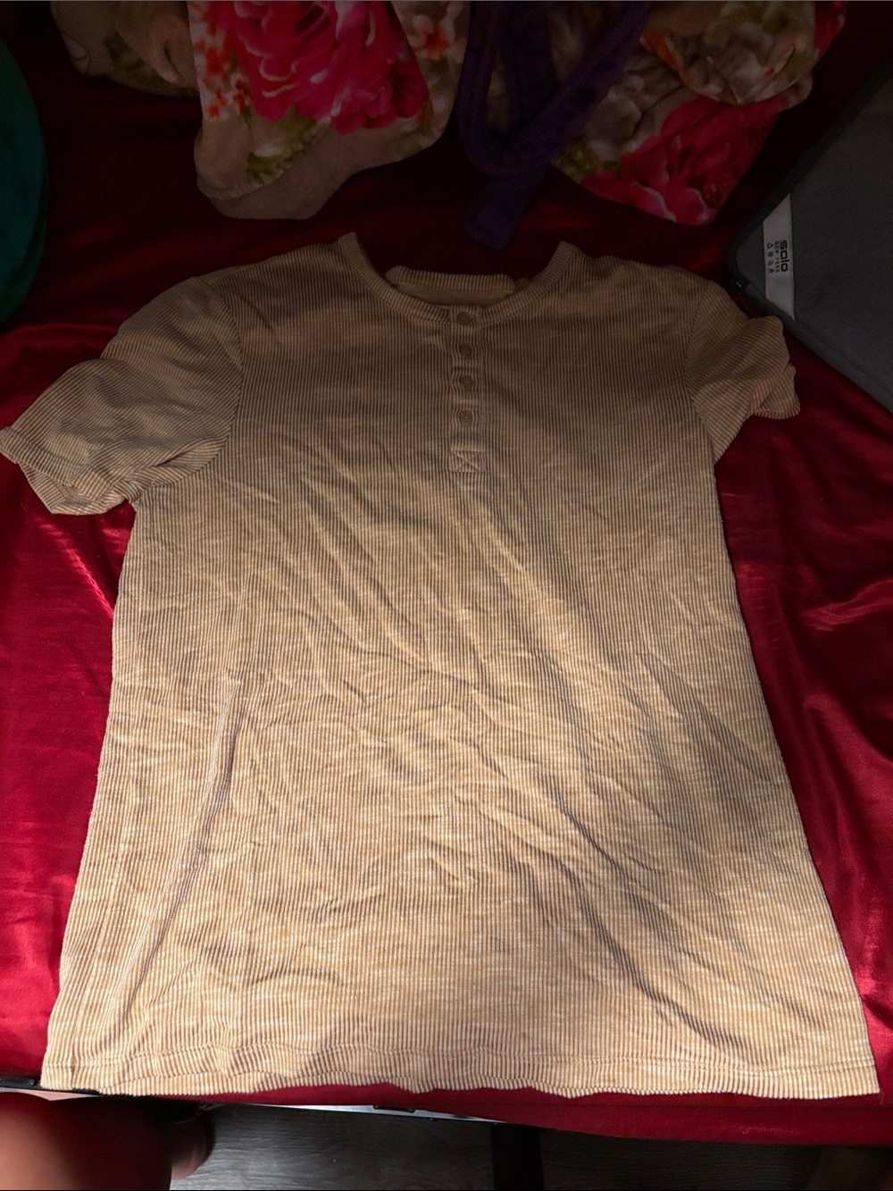 Men's Ribbed Short-Sleeve Henley Shirt - Beige